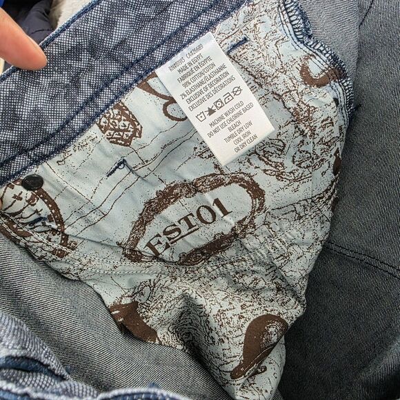 Robert Graham Men's Blue Denim Jeans Dark Indigo Stretch Geometric Size 42x36 - Picture 6 of 16